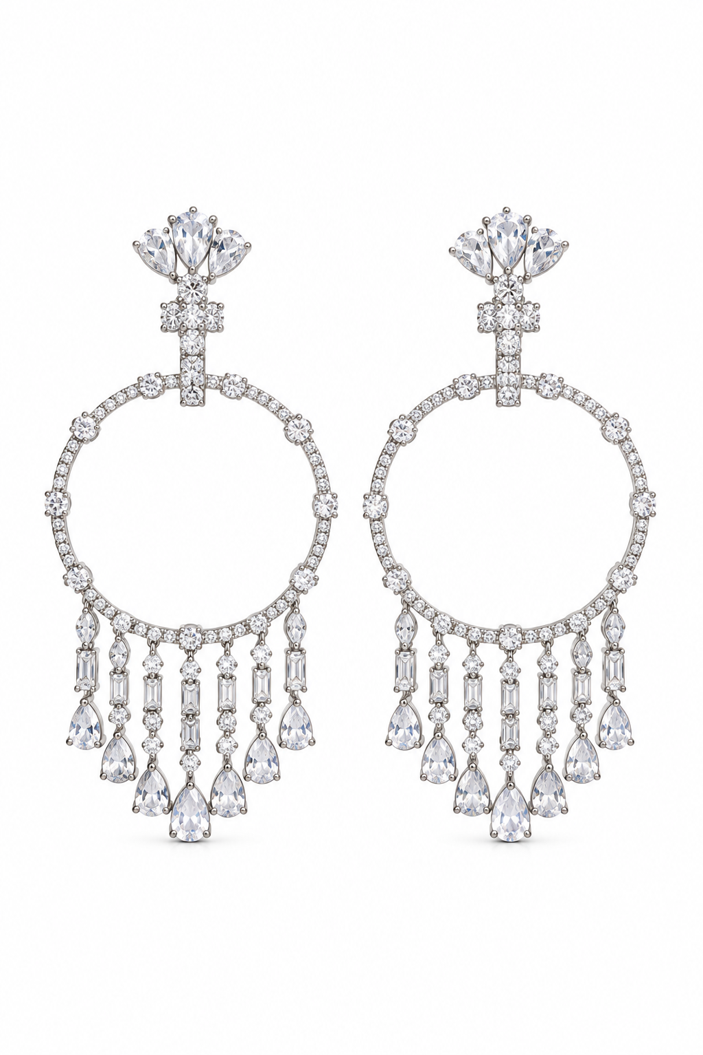 Rainfall Hoop Diamond Fringe Earrings