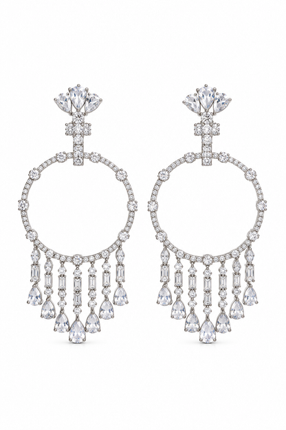 Rainfall Hoop Diamond Fringe Earrings