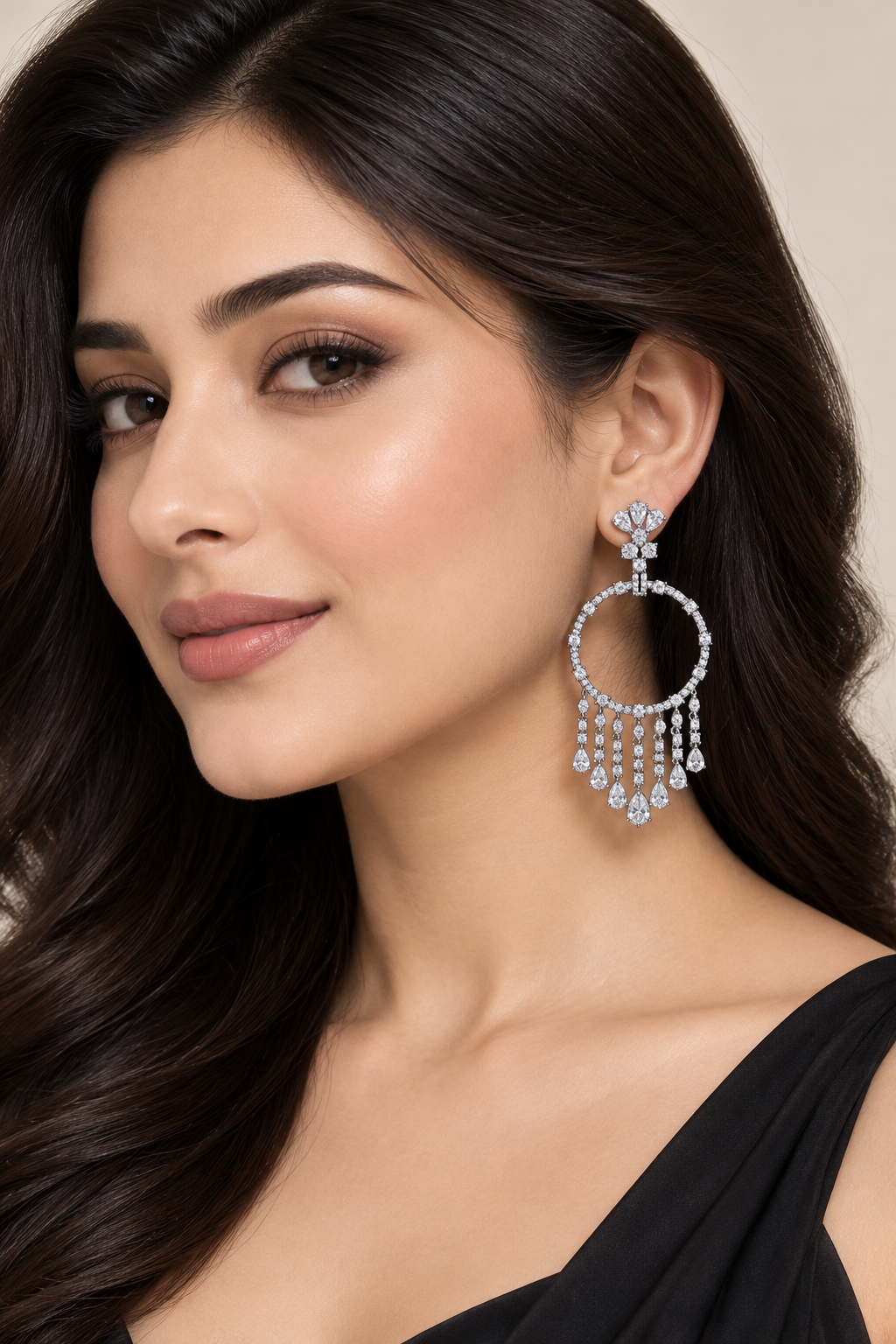 Rainfall Hoop Diamond Fringe Earrings