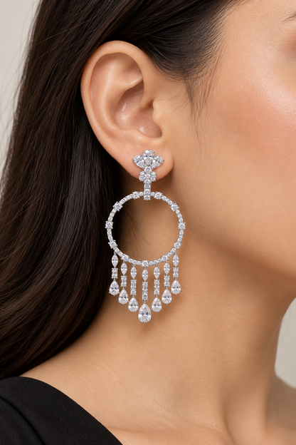 Rainfall Hoop Diamond Fringe Earrings