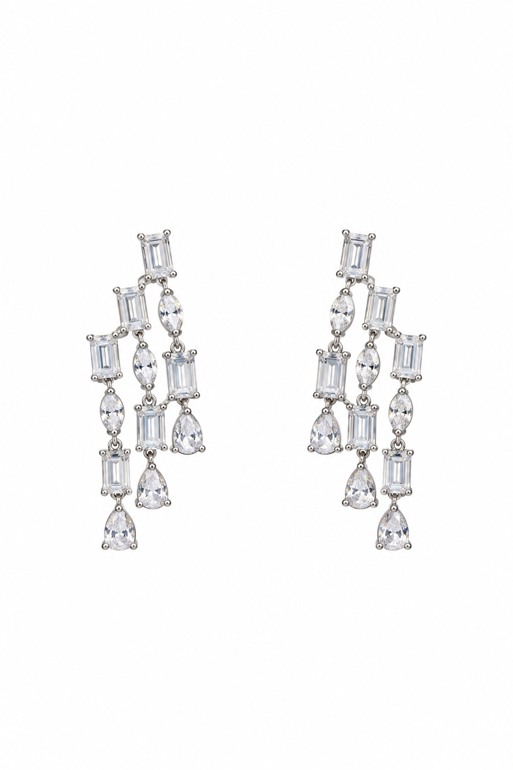 Cascade Edge Emerald Cut Diamond Drop Earrings