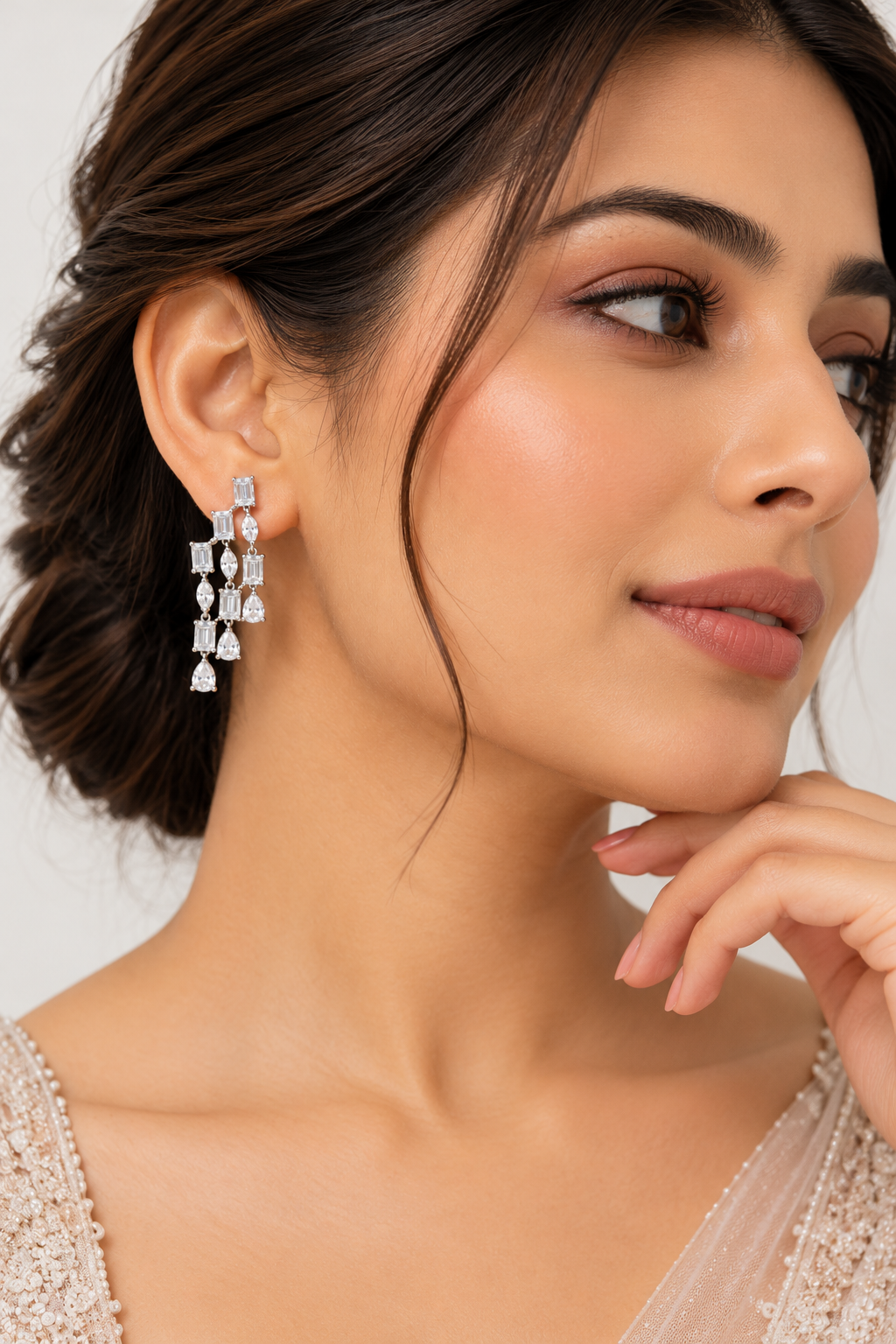 Cascade Edge Emerald Cut Diamond Drop Earrings