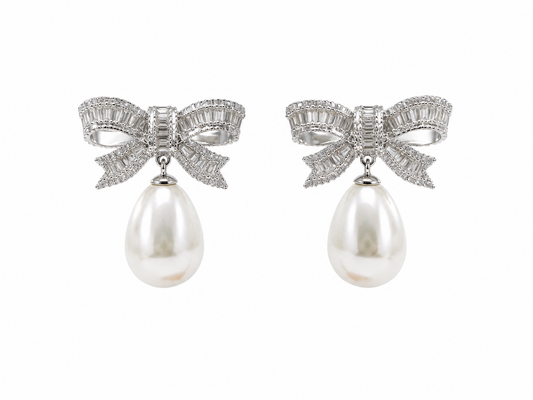 Celeste Bow Pearl Drop Earrings