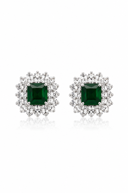 Regent Emerald Sparkling Border Stud Earrings