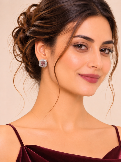 Rosé Crown Blush Pink Diamond Halo Studs