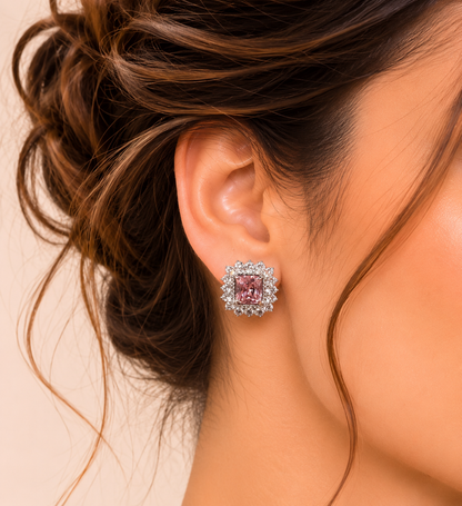Rosé Crown Blush Pink Diamond Halo Studs