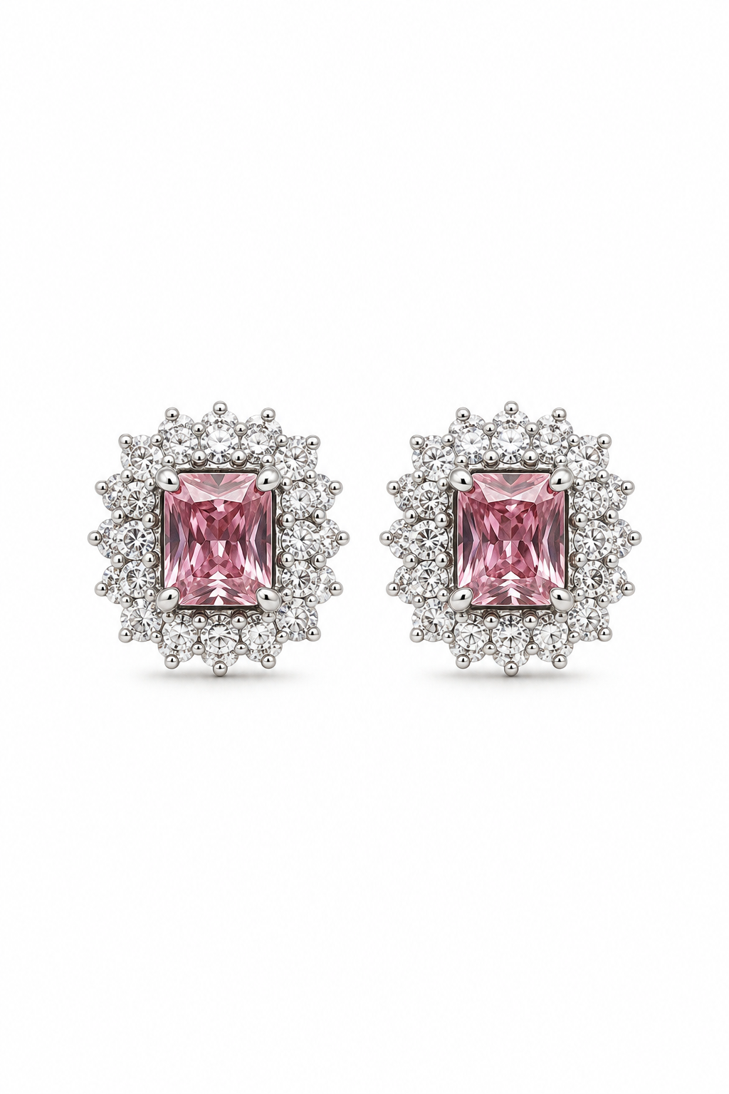 Rosé Crown Blush Pink Diamond Halo Studs