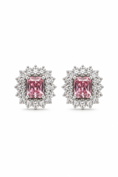 Rosé Crown Blush Pink Diamond Halo Studs