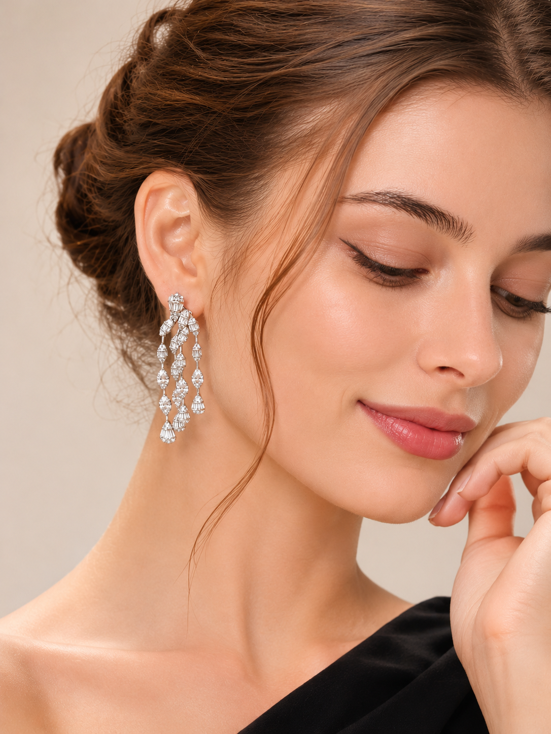 Starfall Diamond Triple Strand Long Chandelier Earrings