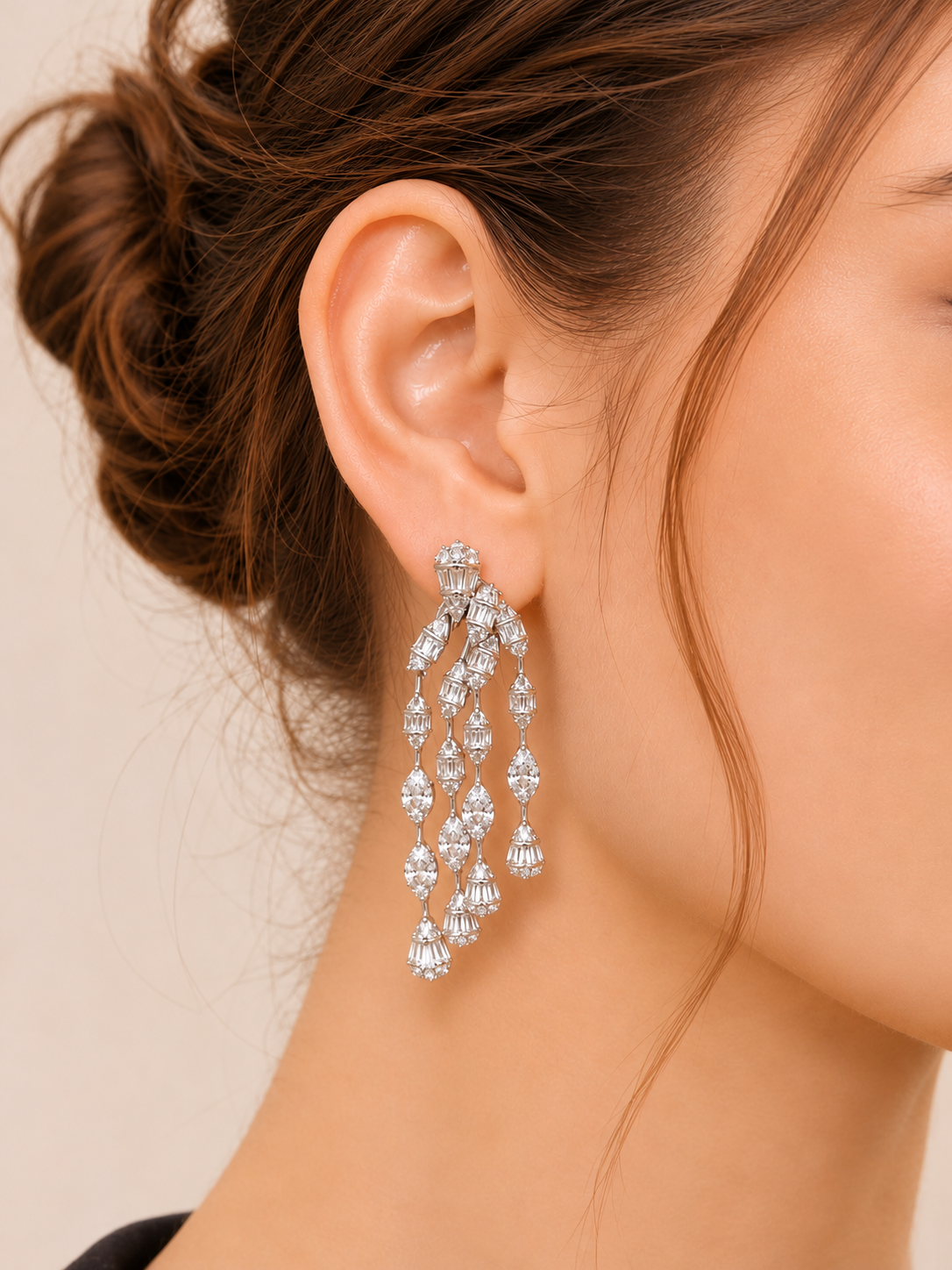 Starfall Diamond Triple Strand Long Chandelier Earrings