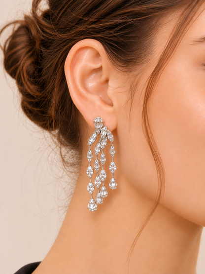Starfall Diamond Triple Strand Long Chandelier Earrings