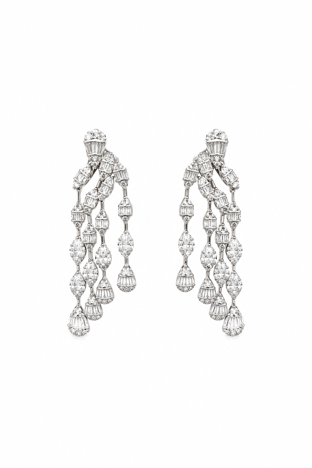 Starfall Diamond Triple Strand Long Chandelier Earrings
