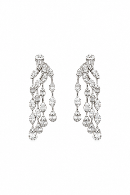 Starfall Diamond Triple Strand Long Chandelier Earrings