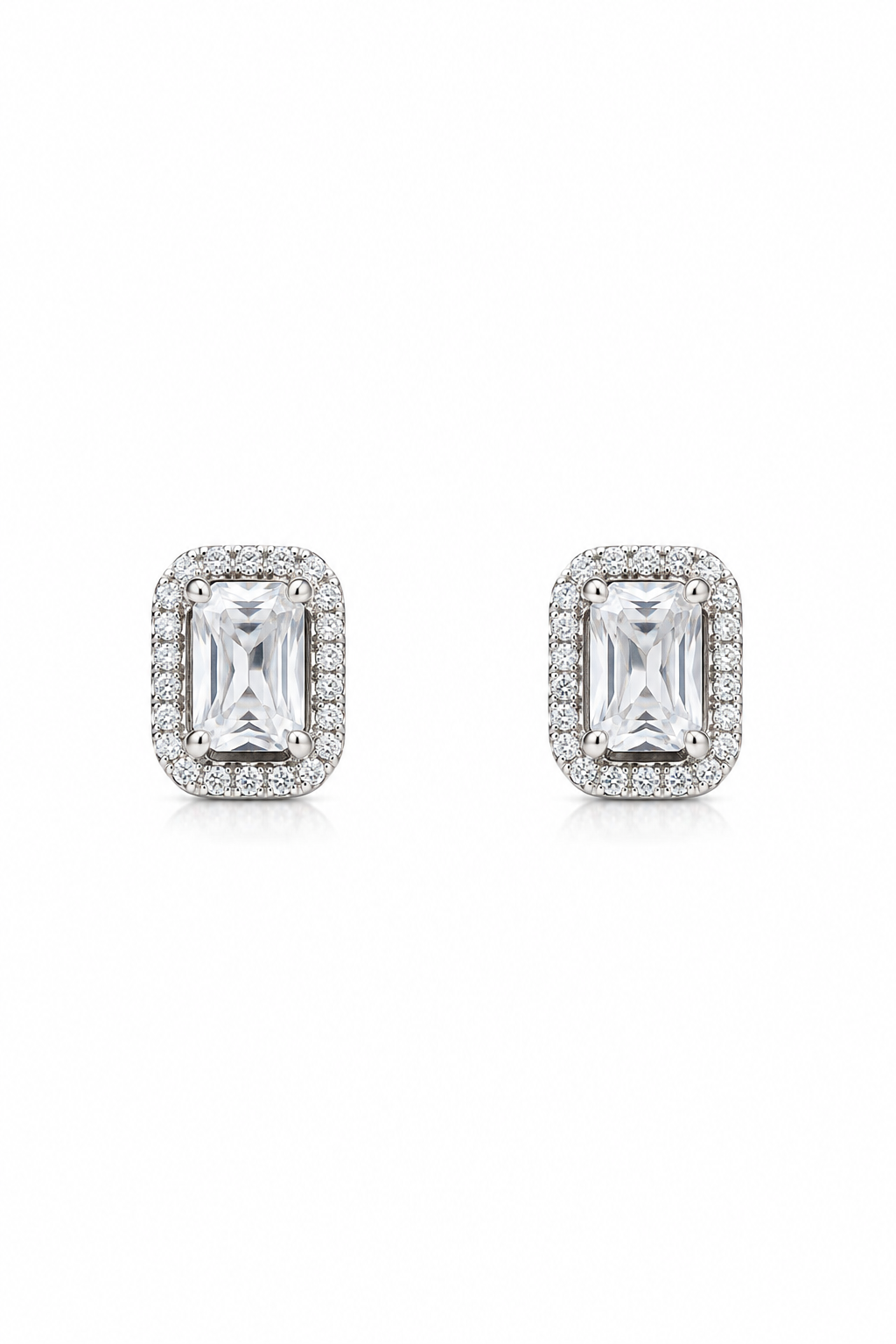 Frame Glow Rectangle Solitaire Studs with Sparkling Halo