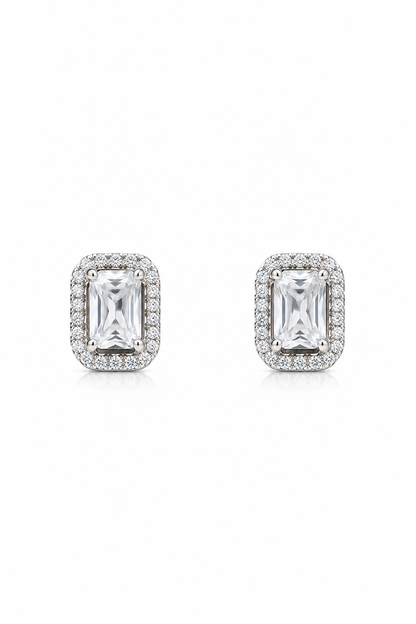Frame Glow Rectangle Solitaire Studs with Sparkling Halo