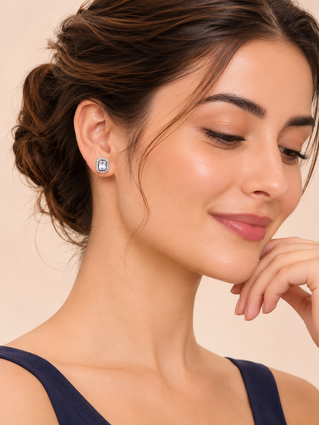 Frame Glow Rectangle Solitaire Studs with Sparkling Halo