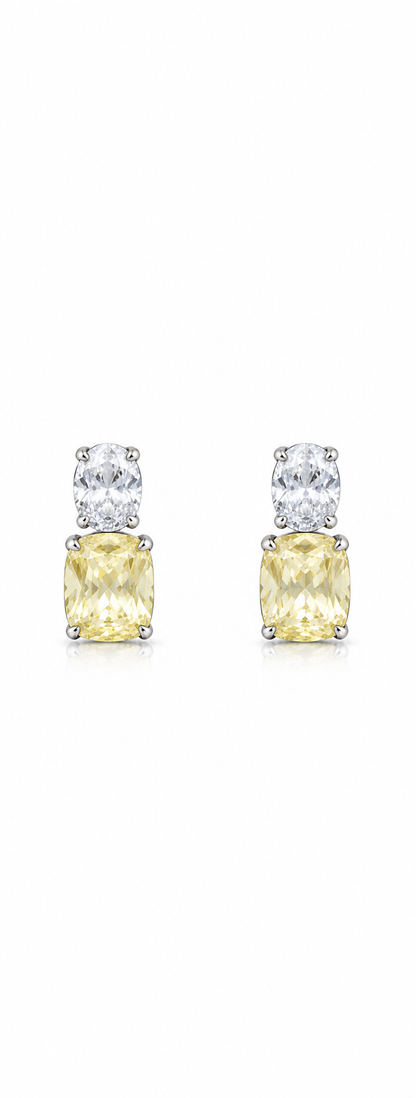 Lemon Drop Yellow Crystal Duo Stone Earrings