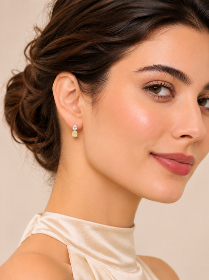 Lemon Drop Yellow Crystal Duo Stone Earrings