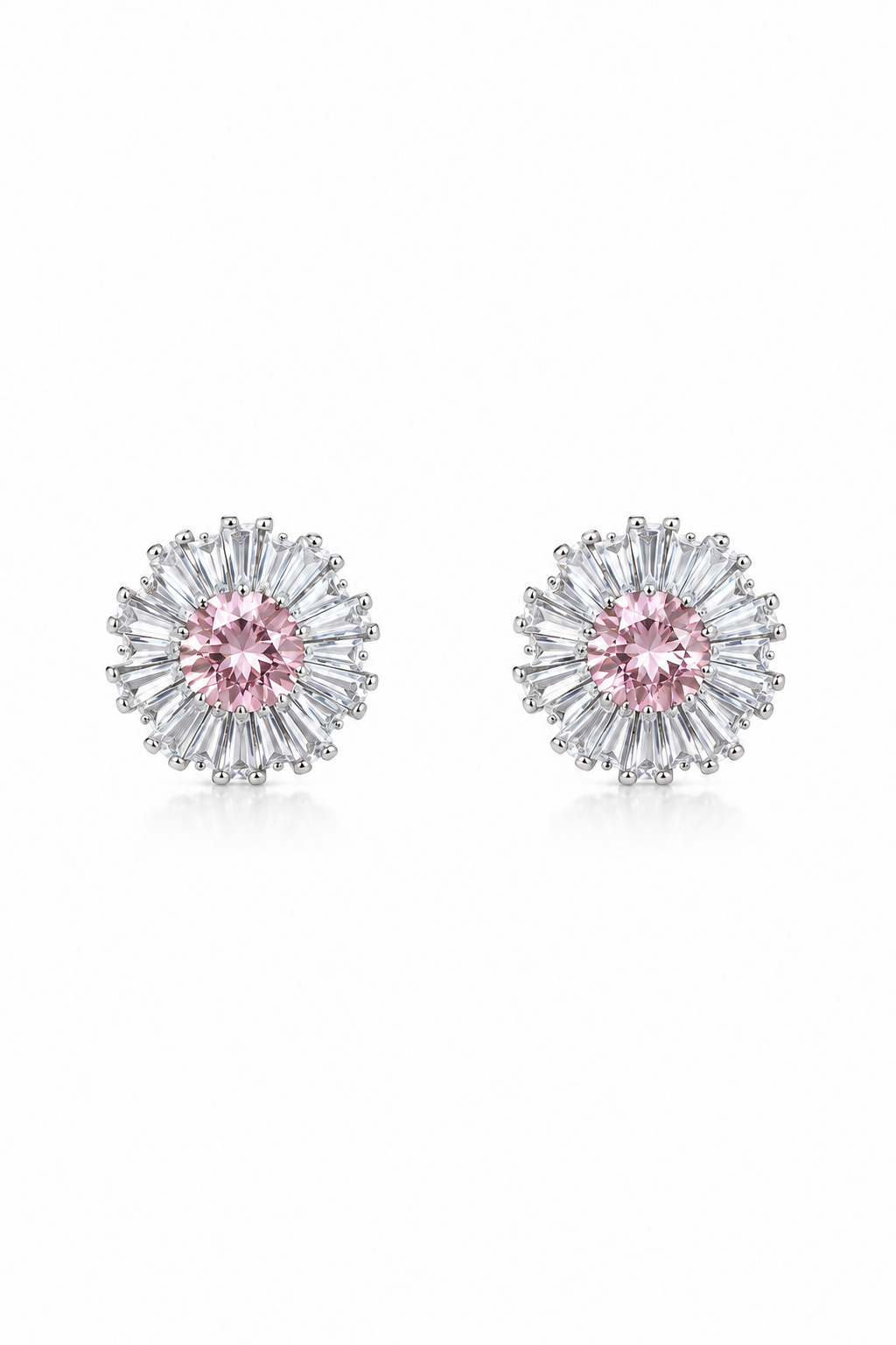 Sunburst Blush Pink Center Diamond Flower Stud Earrings