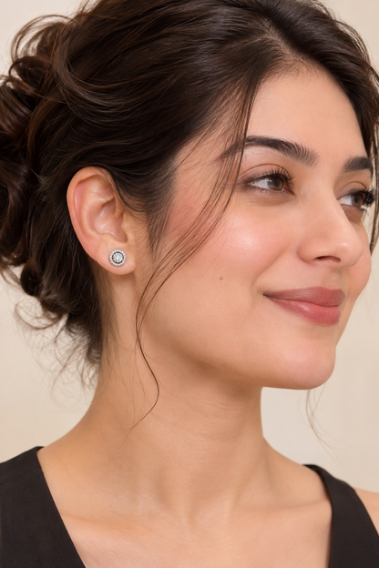 Orbit Glow Round Solitaire Sparkling Halo Studs Earrings