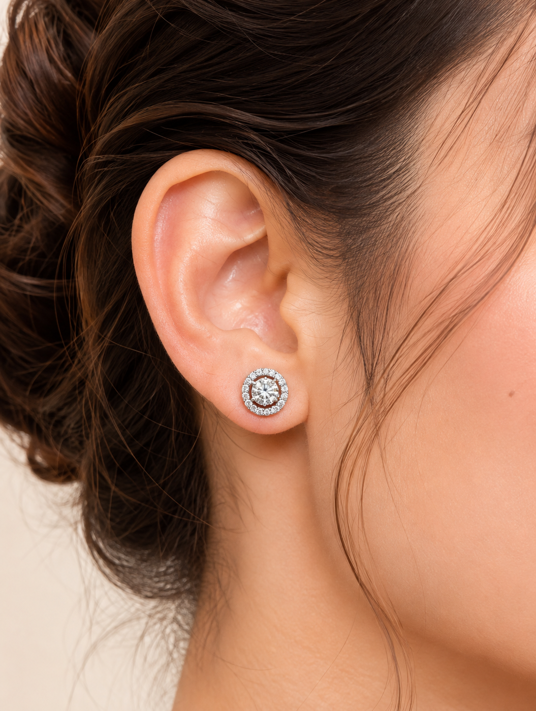 Orbit Glow Round Solitaire Sparkling Halo Studs Earrings