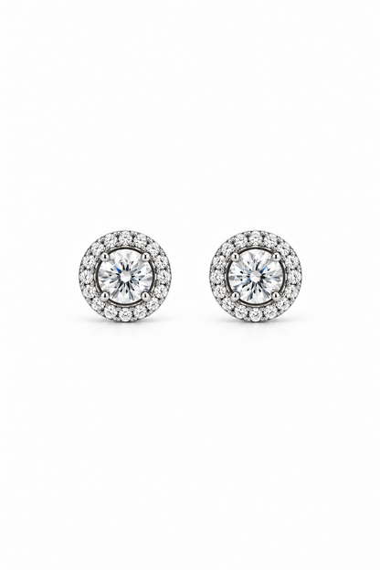 Orbit Glow Round Solitaire Sparkling Halo Studs Earrings