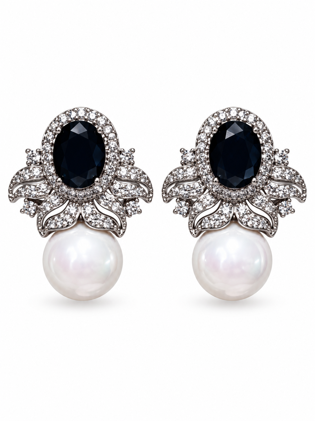 Noir Perle Midnight Oval Stone and Pearl Earrings