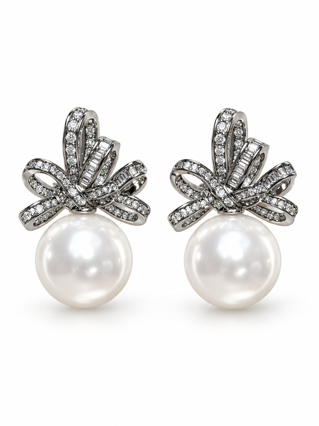 Ribbon Perle Pavé Bow Pearl Earrings