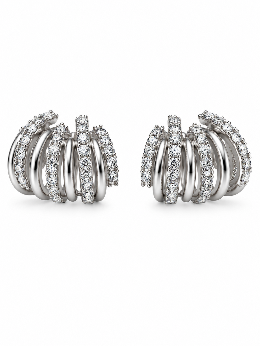Stackline Diamond Multi Band Huggie Earrings