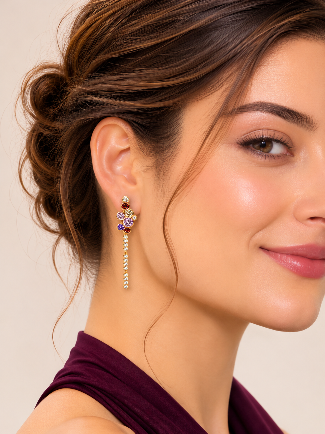 Champagne Bubbles Bezel Set Diamond Cluster Earrings