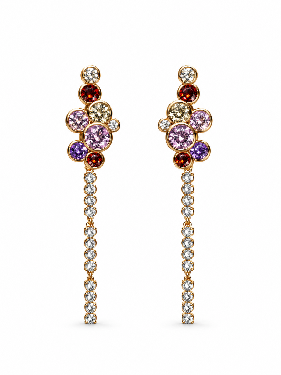 Champagne Bubbles Bezel Set Diamond Cluster Earrings