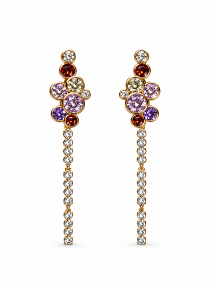 Champagne Bubbles Bezel Set Diamond Cluster Earrings