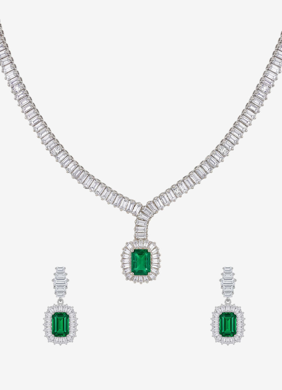 Emerald Teardrop Pendant Necklace Set