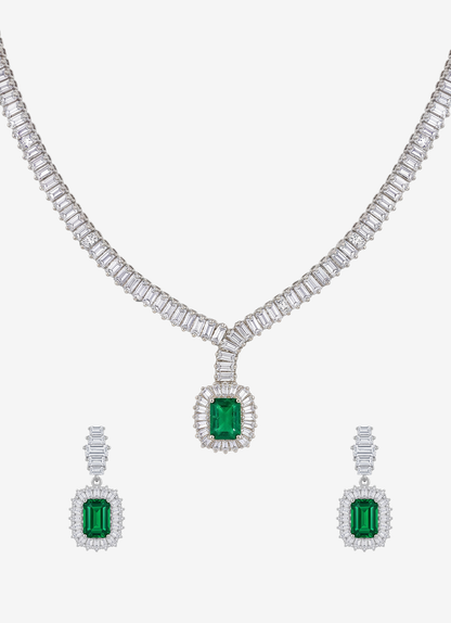 Emerald Teardrop Pendant Necklace Set