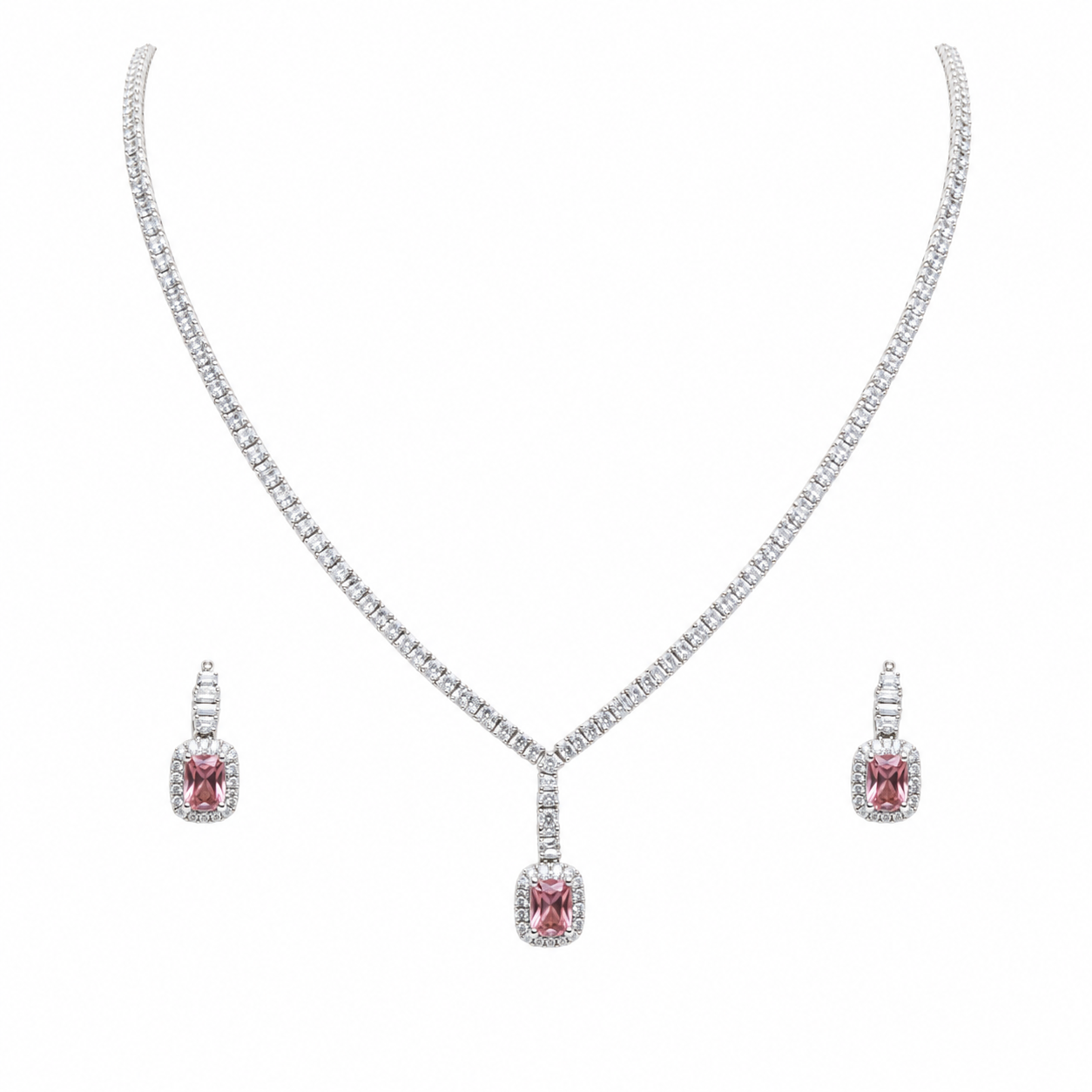 Emerald Blush Teardrop Pendant Necklace Set
