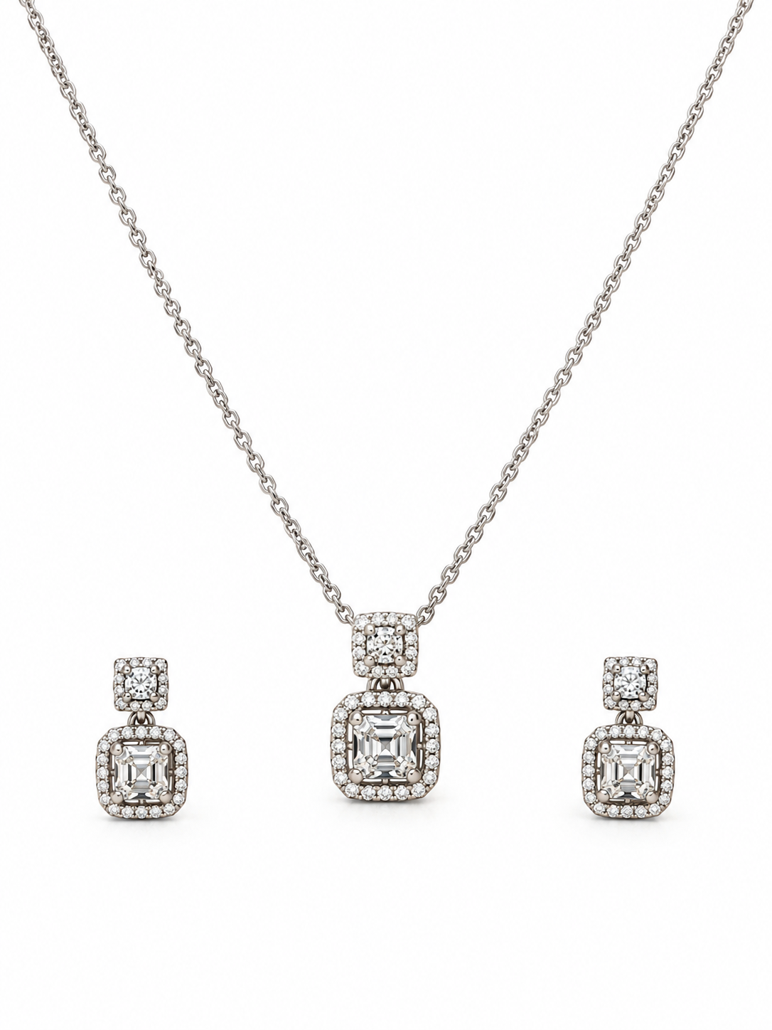 Prism Duo Square Diamond Necklace Set with Drop Earrings