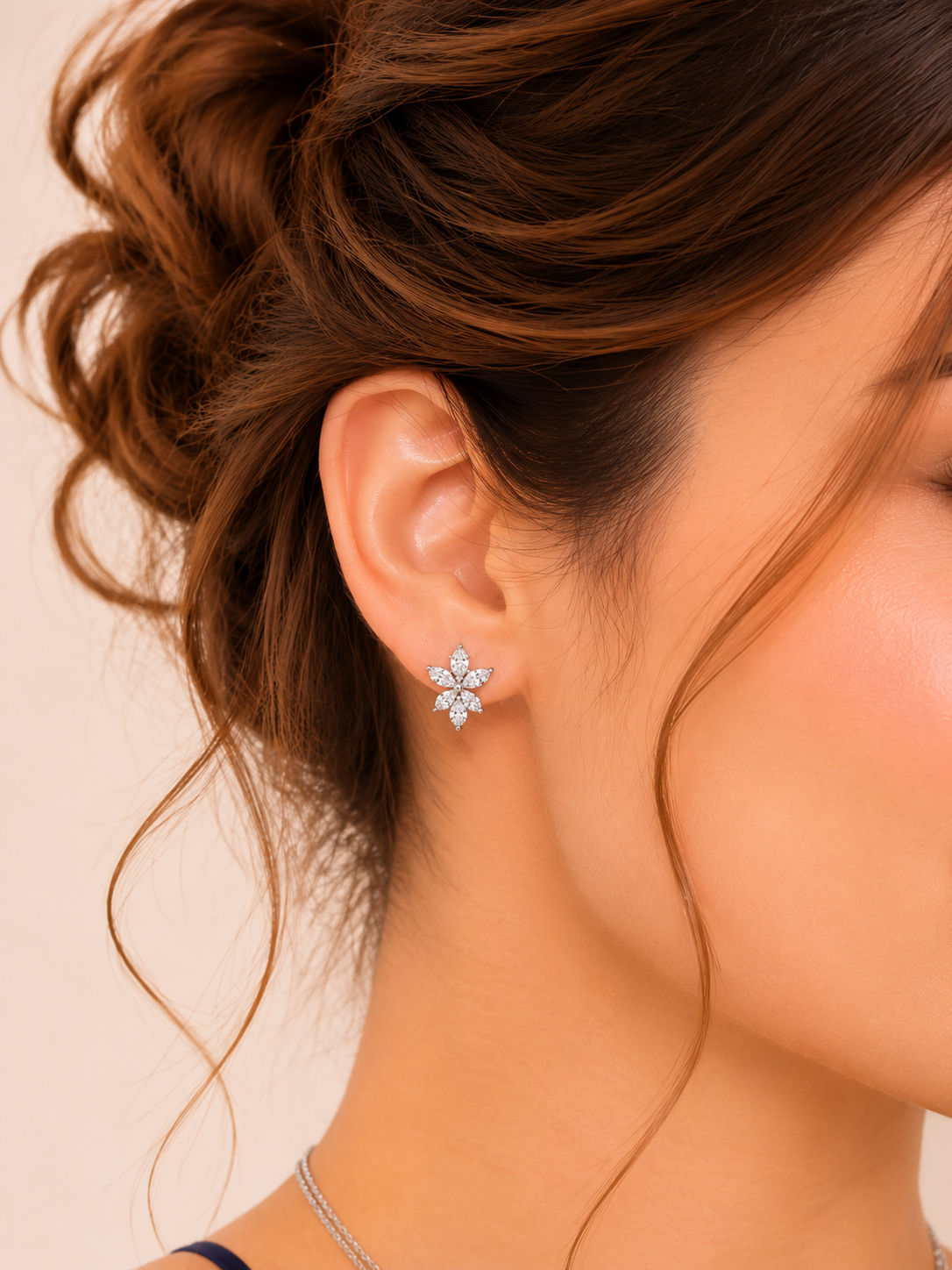 Petal Drift Layered Chain Necklace Set with Sparkling Flower Studs