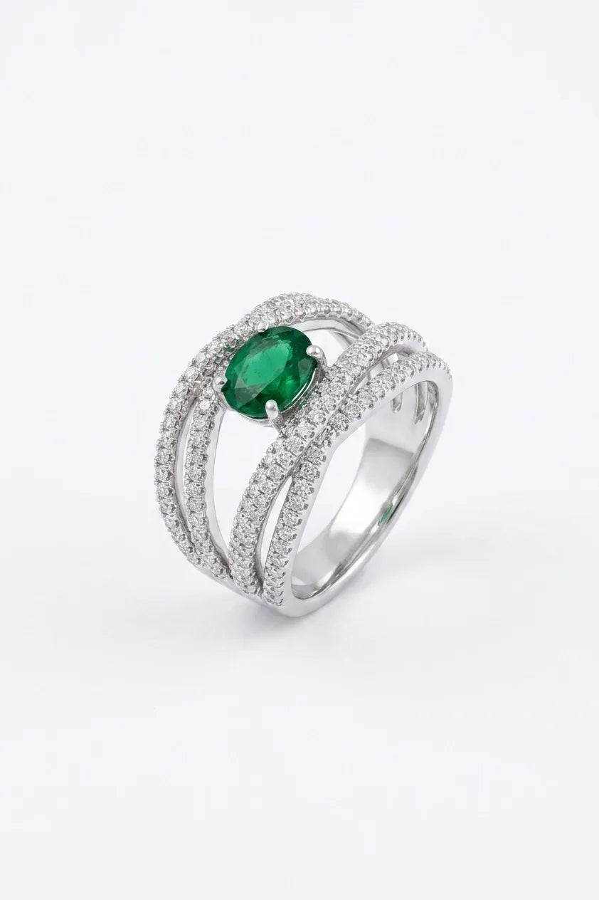 Oval Emerald Crown Halo Ring
