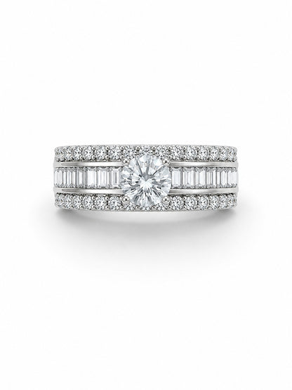 Classic Round & Channel-Set Baguette Diamond Band Ring