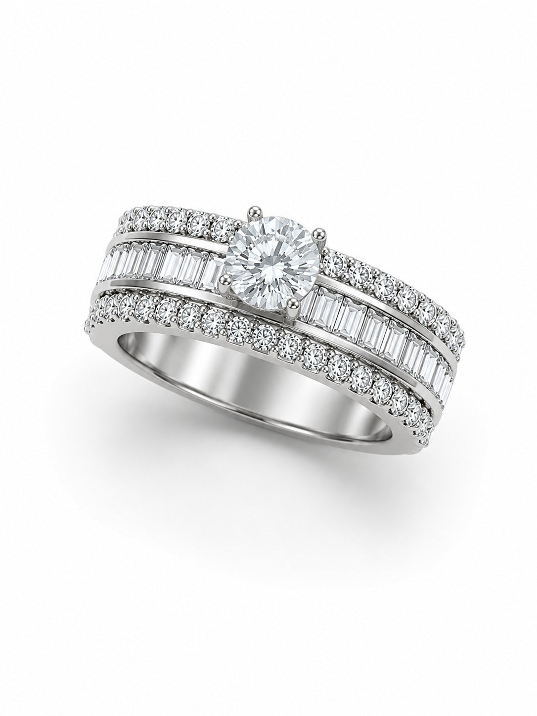 Classic Round & Channel-Set Baguette Diamond Band Ring