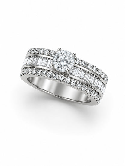 Classic Round & Channel-Set Baguette Diamond Band Ring