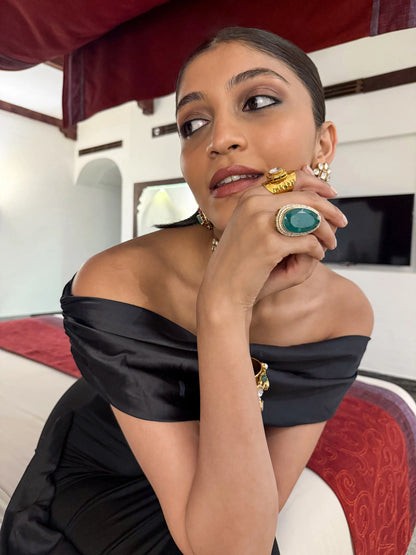 Tanuja Emerald Oval SP Polki Ring