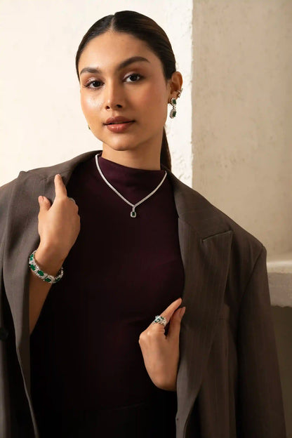 Emerald Teardrop Pendant Necklace Set