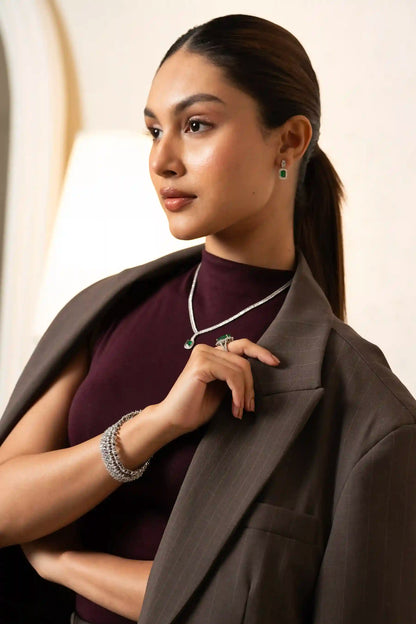 Emerald Teardrop Pendant Necklace Set