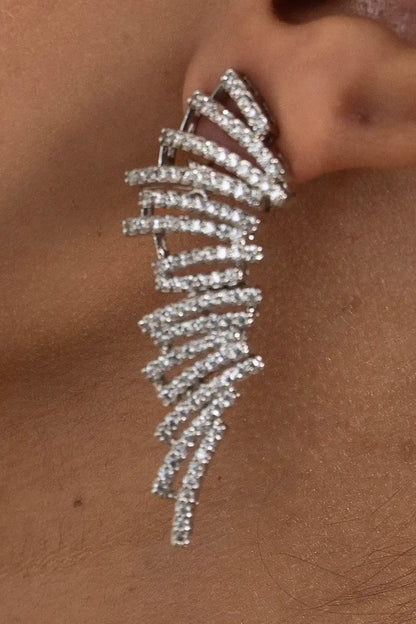 Handcrafted diamond feather ear sweep earring with cascading Cygnet diamonds, elegant statement jewellery by Tiramisu