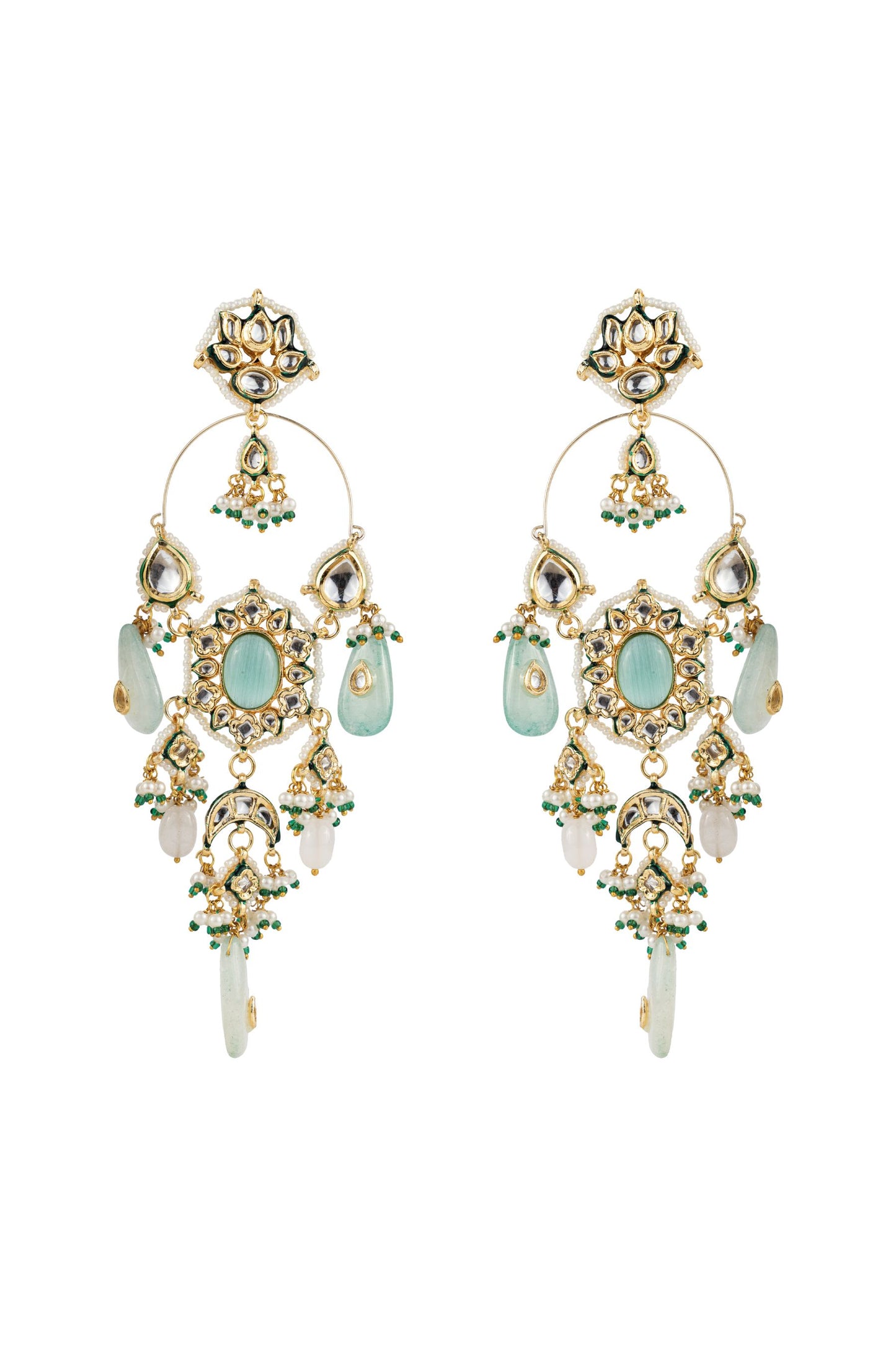 Lekisha Floral Emerald Green & White SP Polki Earrings
