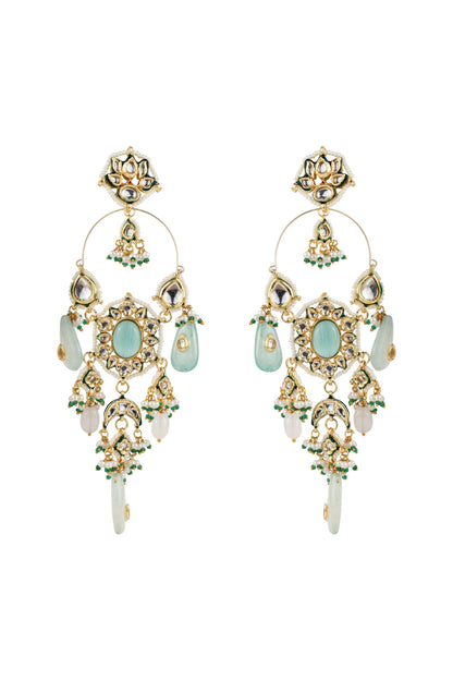 Lekisha Floral Emerald Green & White SP Polki Earrings