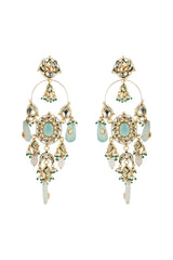Lekisha Floral Emerald Green & White SP Polki Earrings
