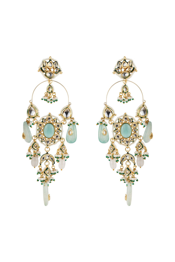 Lekisha Floral Emerald Green & White SP Polki Earrings