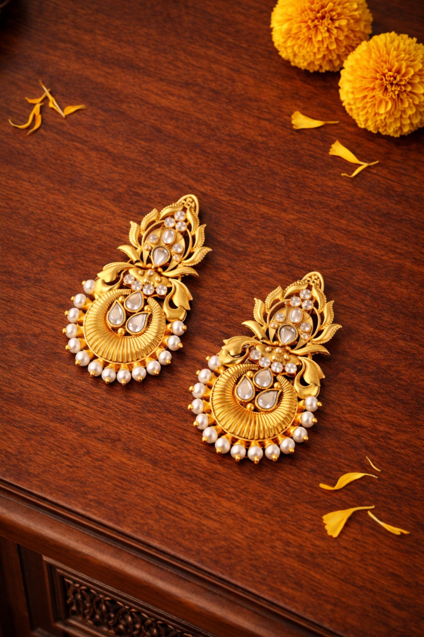 WHITE PEARLS Polki Earrings